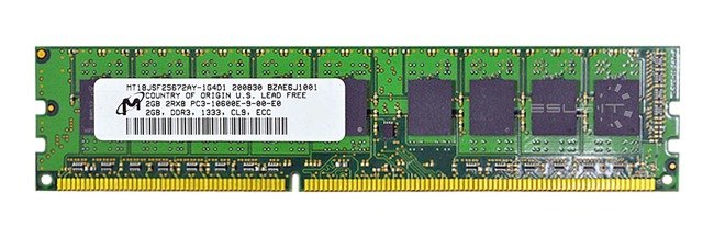 RAM memória 1x 2GB Micron ECC UNBUFFERED DDR3  1333MHz PC3-10600 UDIMM | MT18JSF25672AY-1G4D1