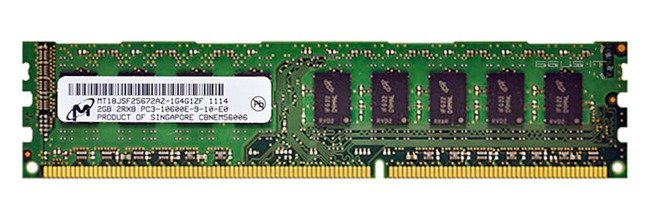 RAM memória 1x 2GB Micron ECC UNBUFFERED DDR3  1333MHz PC3-10600 UDIMM | MT18JSF25672AZ-1G4